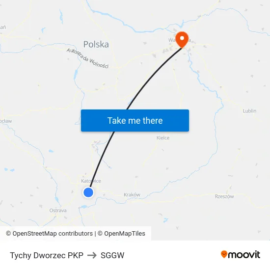 Tychy Dworzec PKP to SGGW map