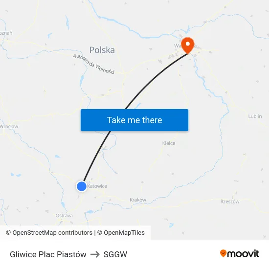 Gliwice Plac Piastów to SGGW map