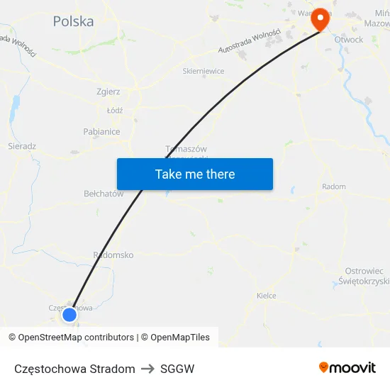 Częstochowa Stradom to SGGW map