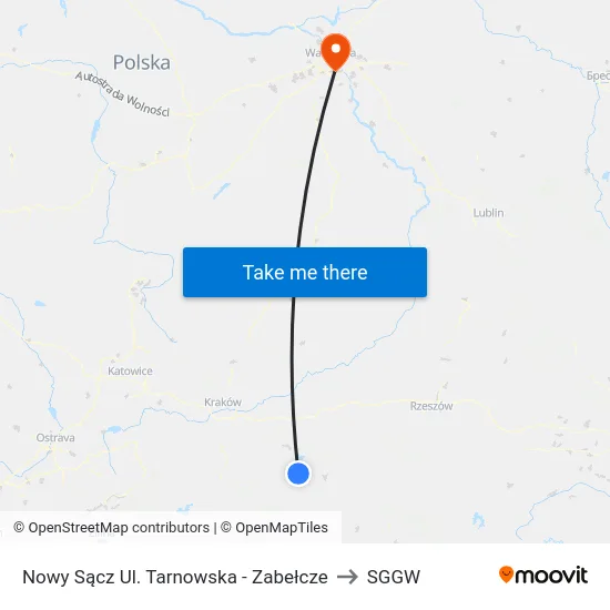 Nowy Sącz Ul. Tarnowska - Zabełcze to SGGW map