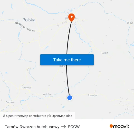 Tarnów Dworzec Autobusowy to SGGW map
