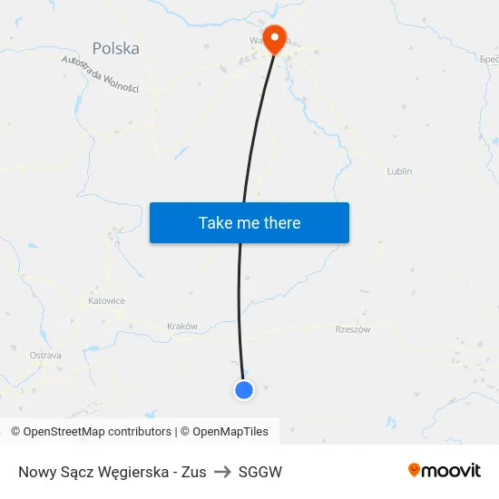 Nowy Sącz Węgierska - Zus to SGGW map