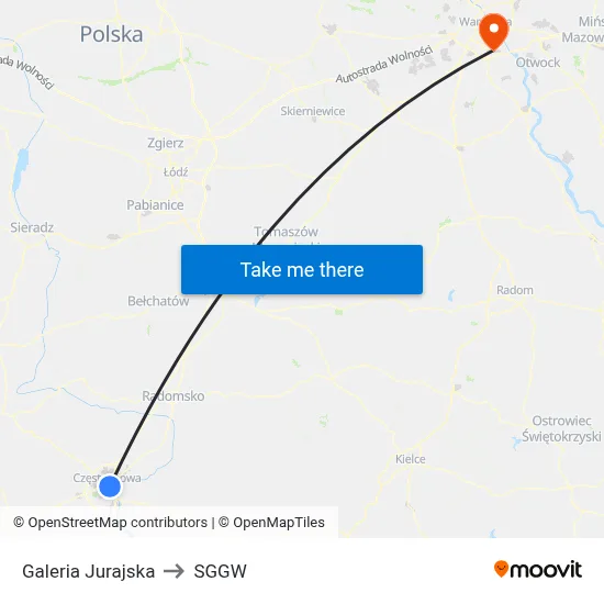 Galeria Jurajska to SGGW map