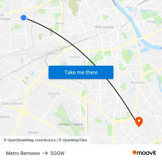 Metro Bemowo to SGGW map