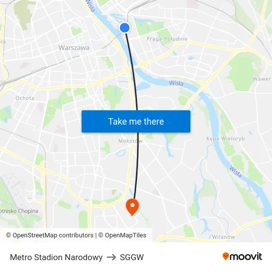 Metro Stadion Narodowy to SGGW map