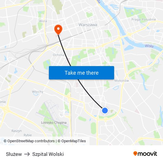 Służew to Szpital Wolski map