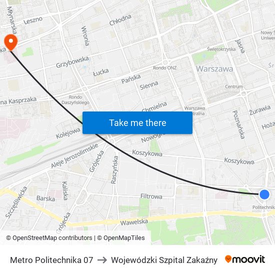 Metro Politechnika 07 to Wojewódzki Szpital Zakaźny map