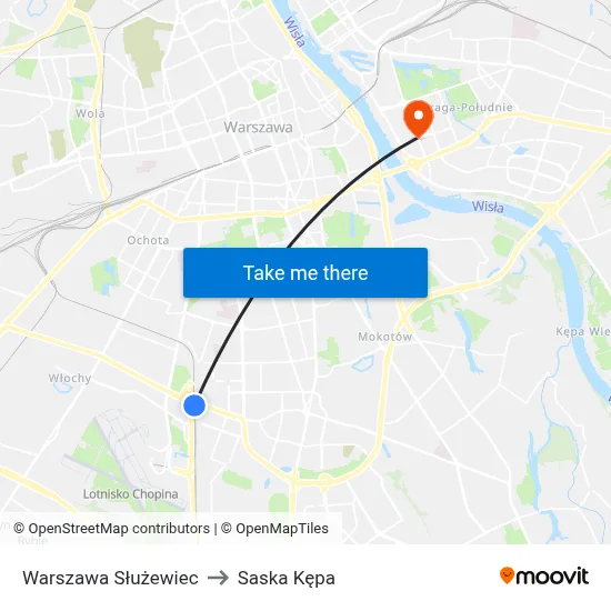 Warszawa Służewiec to Saska Kępa map