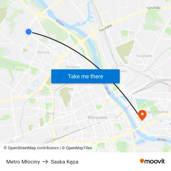Metro Młociny to Saska Kępa map