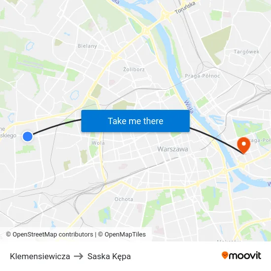 Klemensiewicza to Saska Kępa map