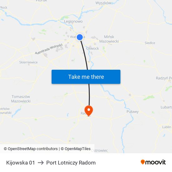 Kijowska 01 to Port Lotniczy Radom map