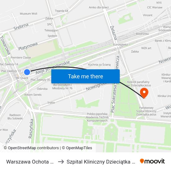 Warszawa Ochota WKD to Szpital Kliniczny Dzieciątka Jezus map