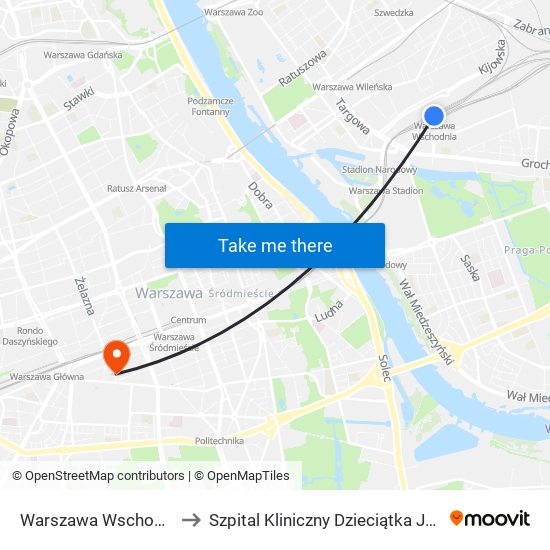 Warszawa Wschodnia to Szpital Kliniczny Dzieciątka Jezus map