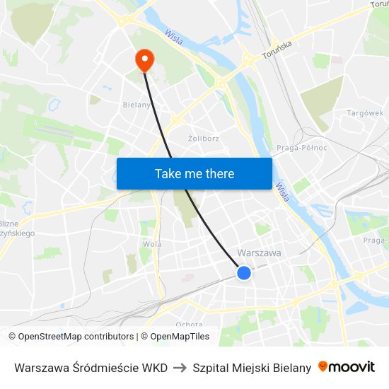 Warszawa Śródmieście WKD to Szpital Miejski Bielany map