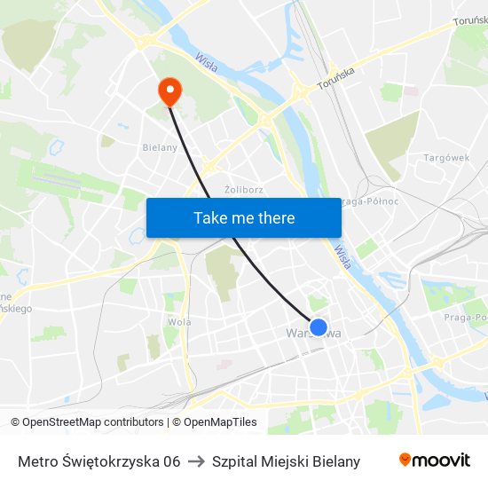 Metro Świętokrzyska 06 to Szpital Miejski Bielany map