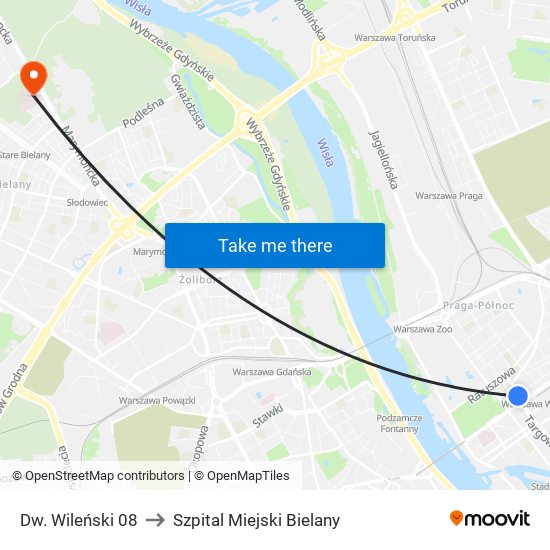 Dw. Wileński 08 to Szpital Miejski Bielany map