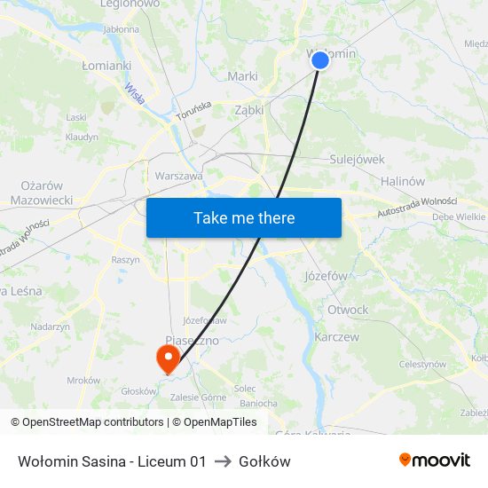 Wołomin Sasina - Liceum 01 to Gołków map