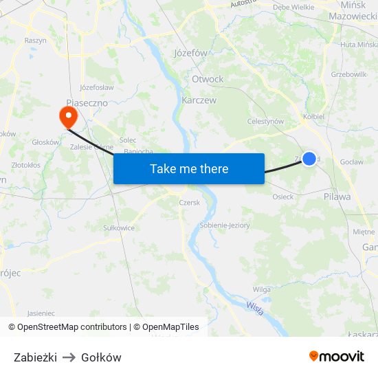 Zabieżki to Gołków map