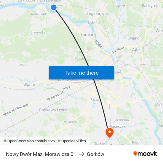 Nowy Dwór Mazowiecki Morawicza to Gołków map