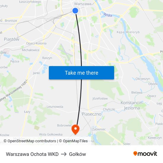 Warszawa Ochota WKD to Gołków map