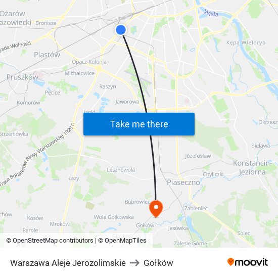 Warszawa Aleje Jerozolimskie to Gołków map