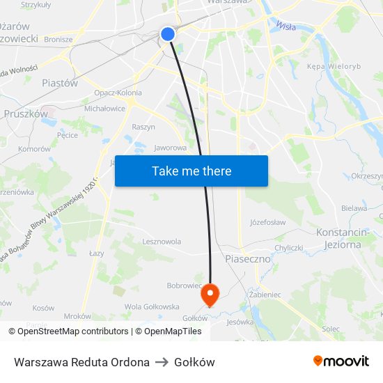 Warszawa Reduta Ordona to Gołków map