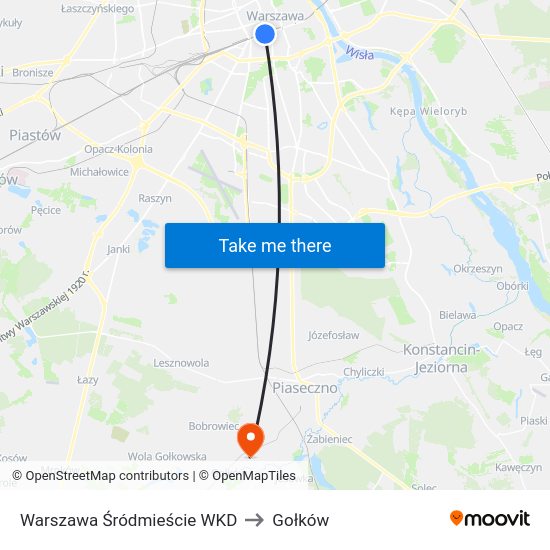 Warszawa Śródmieście WKD to Gołków map