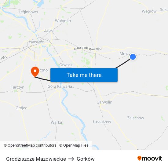 Grodziszcze Mazowieckie to Gołków map