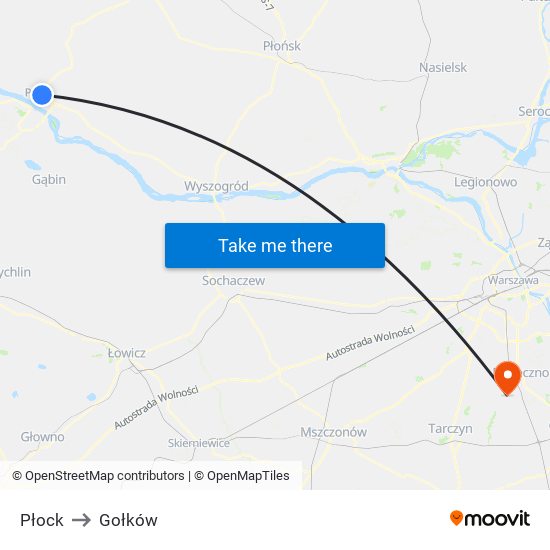 Płock to Gołków map