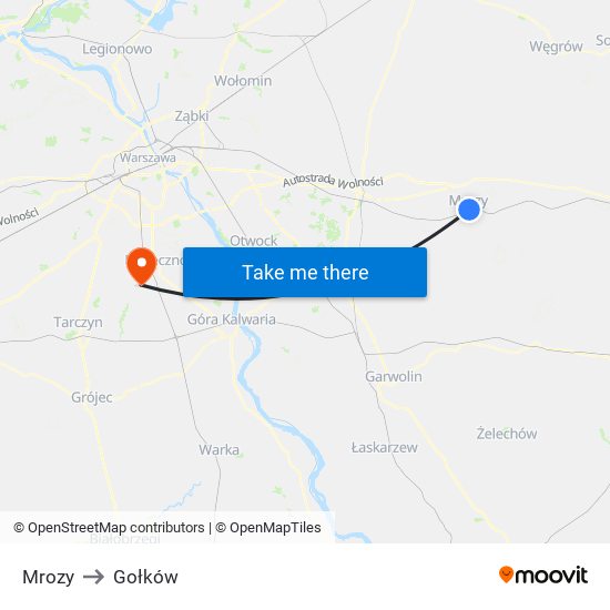 Mrozy to Gołków map