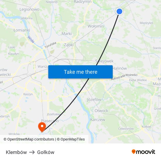 Klembów to Gołków map