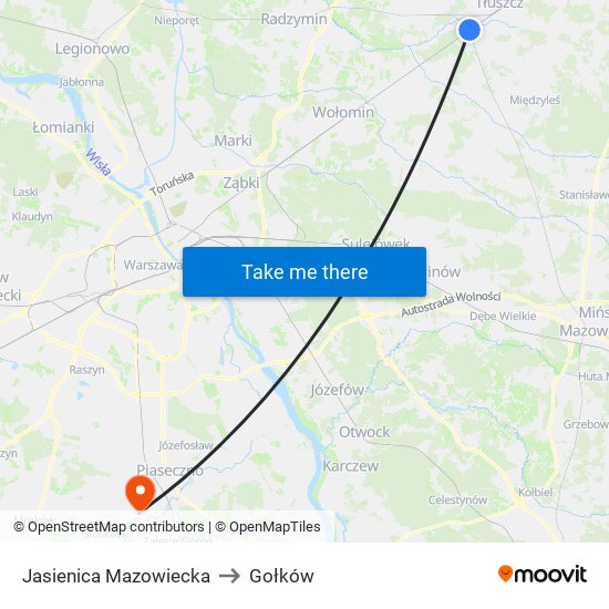 Jasienica Mazowiecka to Gołków map