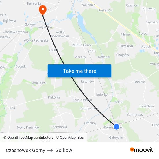 Czachówek Górny to Gołków map
