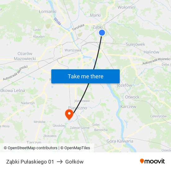 Ząbki Pułaskiego 01 to Gołków map