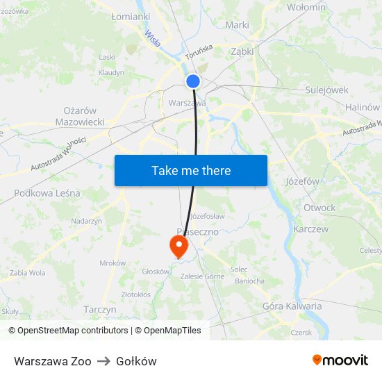 Warszawa Zoo to Gołków map