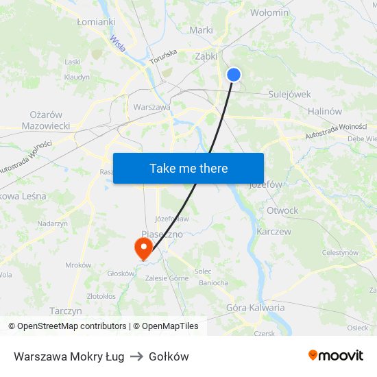 Warszawa Mokry Ług to Gołków map