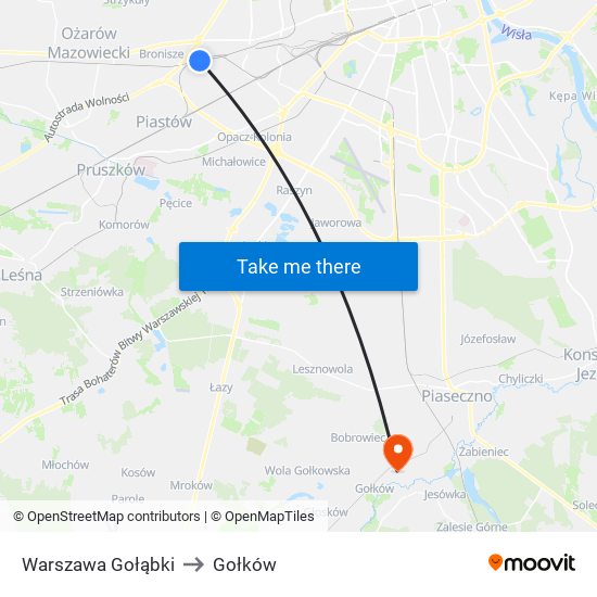 Warszawa Gołąbki to Gołków map