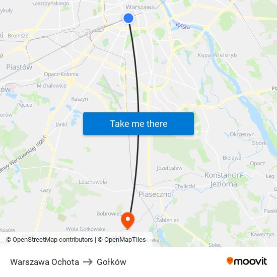 Warszawa Ochota to Gołków map