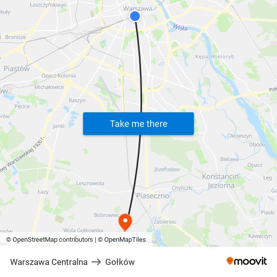 Warszawa Centralna to Gołków map