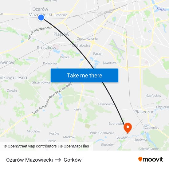 Ożarów Mazowiecki to Gołków map