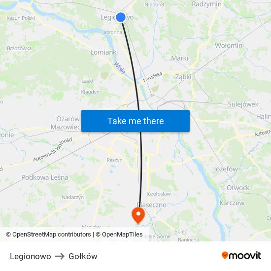 Legionowo to Gołków map