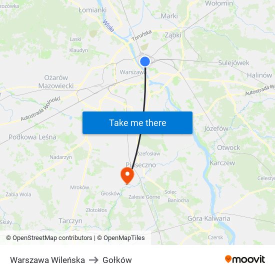 Warszawa Wileńska to Gołków map