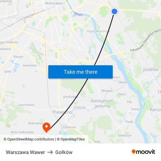 Warszawa Wawer to Gołków map