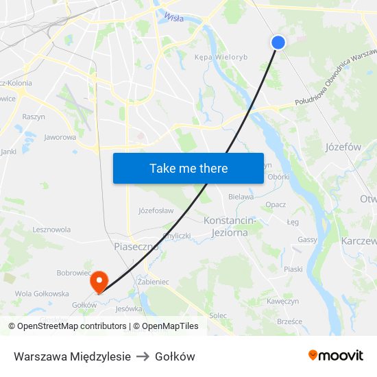 Warszawa Międzylesie to Gołków map