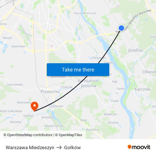 Warszawa Miedzeszyn to Gołków map