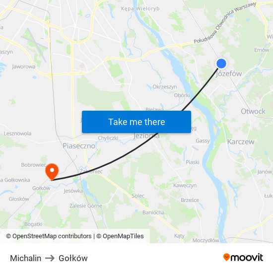 Michalin to Gołków map