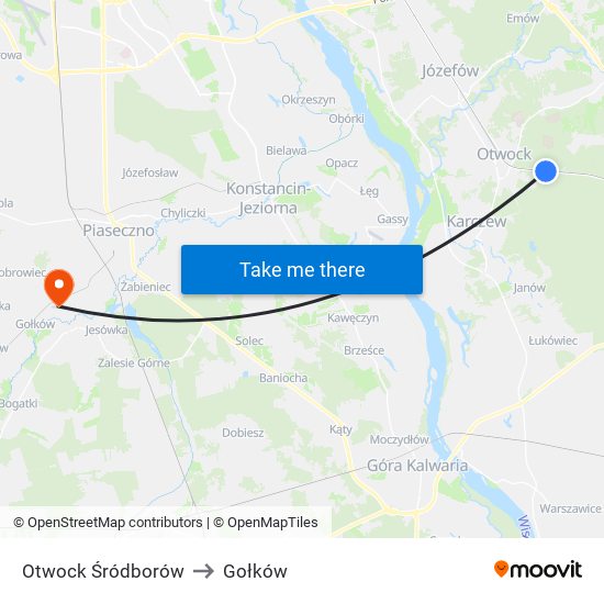 Otwock Śródborów to Gołków map