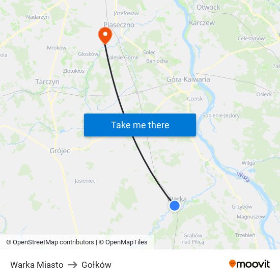 Warka Miasto to Gołków map