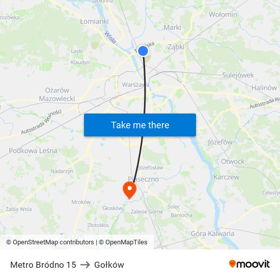 Metro Bródno 15 to Gołków map