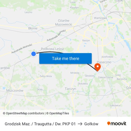 Grodzisk Maz. / Traugutta / Dw. PKP to Gołków map